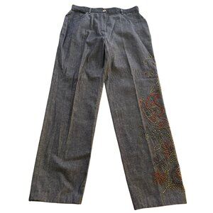 Vintage Silkland Women's Embroidered D. Denim Pants Floral Design Cotton, Size 6